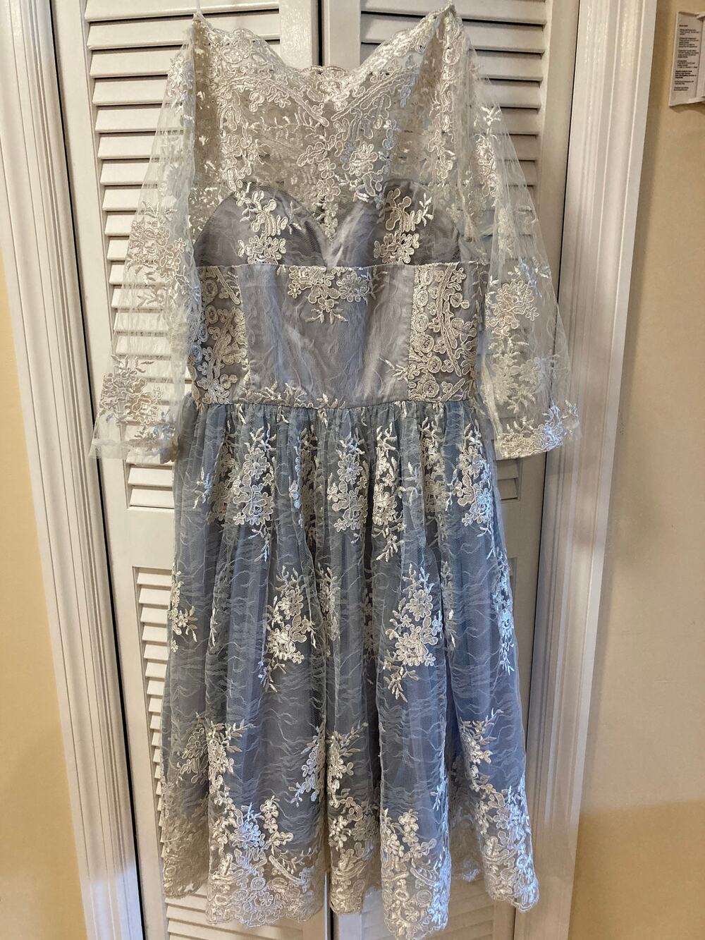 Glamorous Retro Blue and White Lace Dress Size Small